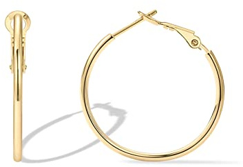 PAVOI 14K Gold Plated 925 Sterling Silver Post Hoops | Large Hoops Earring | Lightwight Gold Hoop Earrings for Women (Yellow Gold,30mm)