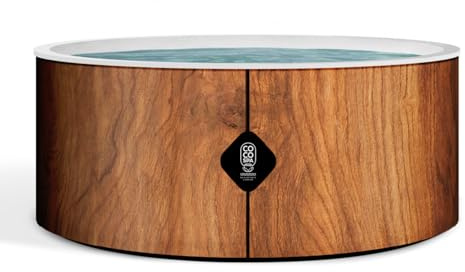 COCO SPA Tahití Spa Inflable | 180 cm de diámetro | 1100 litros | Motor 2240 W | Hasta 6 personas | Masaje 140 chorros | Imitación madera natural
