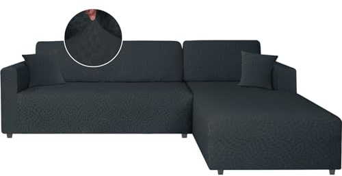 Ystyle Funda Sofa Chaise Longue Ajustables, Cubre Sofa Chaise Longue Izquierdo Derecho, 2 Piezas Protector Sofa Elasticas ChaiseLongue, Funda Sofa L (1 Plaza+2 Plazas, Gris Oscuro)