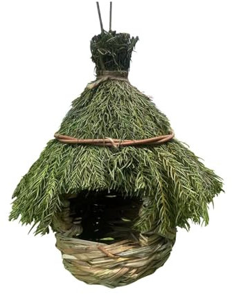 Kolibrihäuser - Gras Vogelhäuser handgefertigt | Spatzenhaus für Finken | Handgewebtes Strohvogelnest | Gemütlicher Ruheplatz | Spatzenhaus für Finken, Vogelhaus Kanariennest für Wildvögel