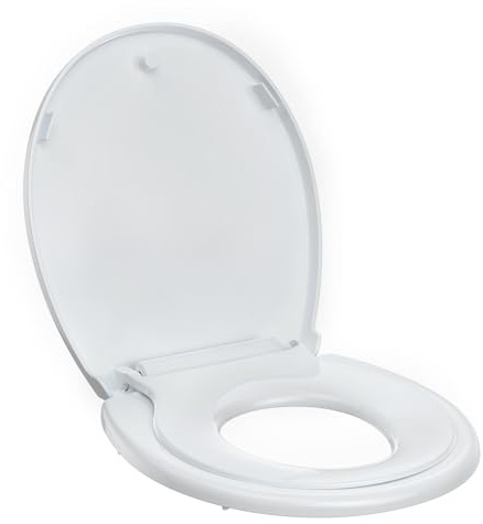 Toilet Seat, Round Toilet Seat With Toddler Seat, Quick-Release Structure Toilet Seat, Quick-Attach Hardware & Full Flat With Grip-Tight Bumpers, Quiet-Close Seat, White 17 in