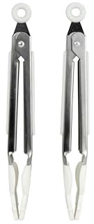 Zenker Christmas Mini Silicone Tongs, Set of Two Kitchen Tongs, Push Pull Locking Mechanism, Stainless Steel Handle with Rubber Silicone Grip, Function Head Snowman, White, 20.5x4.2x2.6cm