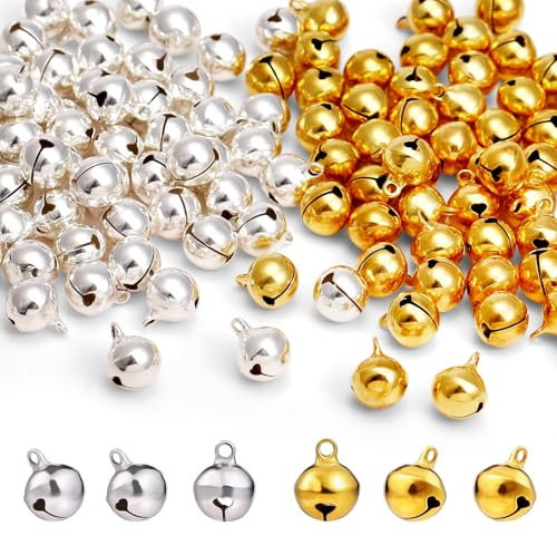 Naler 120 Stück Glöckchen zum Basteln Vintage Glöckchen Golden und Silber Schellen Glocken für Schmuck Basteln Geschenkverpackung Weihnacht Fest Dekoration, 12 mm