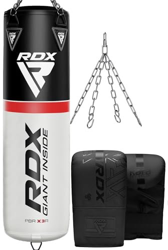 RDX 4ft Boxsack Hängend mit Handschuhen und Stahlkette Drehwirbel, 25KG Gefüllt Box Set 50KG Füllmenge, Erwachsene Maya Hide Leder Punching Bag für Boxen Kickboxen MMA Muay Thai Karate Punchingsäcke