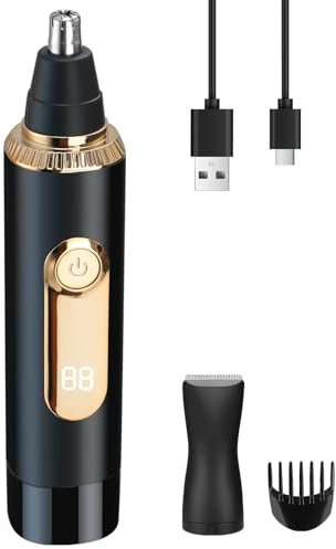 Nasenhaartrimmer Herren, 2 In 1 Nasenhaarschneider mit LED Akku Anzeige,Nasentrimmer Ohrhaartrimmer Gesichtshaartrimmer für Männer & Frauen, USB-C Wiederaufladbarer, IPX7, Doppelklingen Schmerzfreier