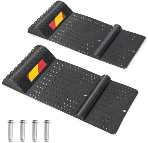 COSTWAY 2er Set Parkmatten rutschfest, Einparkhilfe aus Gummi mit Bremsschwelle selbstklebend, Autostopper Anfahrschutz für Garagen Parkplätze