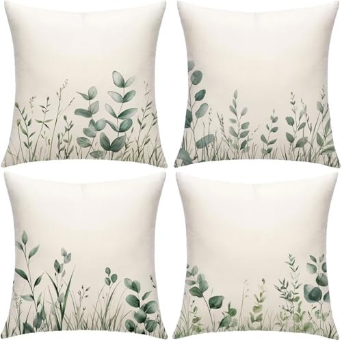 Verde Cuscini per Divano Esterno Giardino Pianta Cuscini 30x30cm Copricuscini per Divani Impermeabili Velluto Cushion Covers per Interno/Esterno Balcone Patio Estate Decor Regalo,Set di 4 BZ-52