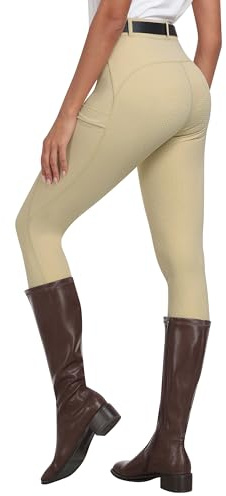 MoFiz Women Equestrian Sports Breeches Horse Riding Leggings Silicon Full Seat Jodhpurs Equestrian Tights Breeches with Pocket Khaki S