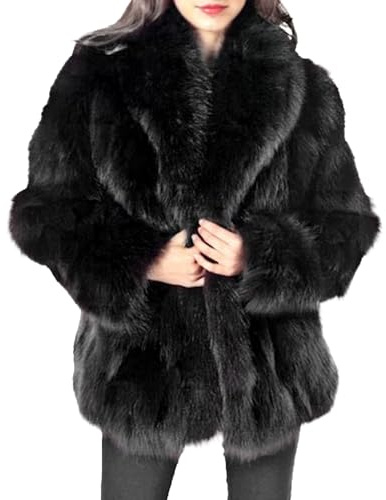 Women's Faux Fur Coat Fluffy Open Front Lapel Fuzzy Fleece Cardigan with Pockets Winter Warm Thicken Outwear Jackets