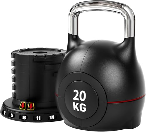 LIFERUN Kettlebell Regolabile 7 in 1, 10/20 kg Kettlebell con 7 Livelli di Peso, Manubrio per Allenamento a Casa & Fitness, Ideale per Allenamento Completo del Corpo (20 kg, Nero)