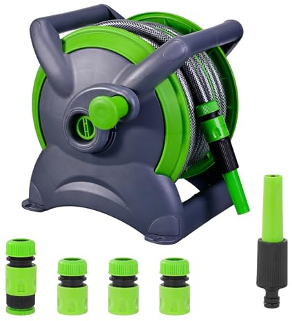 Garden Hose Reel 20M (ø 15 mm),Flexible Water Hose with Hose Guide, Nozzle and Fittings,2-in-1 as Free Standing or Wall Mounted Retractable Hose for General Use (Gray) (Gray)