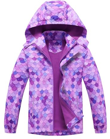 BuyiRen Veste coupe-vent à capuche pour filles, manteau de pluie doublé en polaire pour enfants, 4 à 13 ans