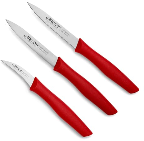 Arcos Set di Coltelli per Sbucciare in Acciaio Inossidabile, Manico Ergonomico in Polipropilene per Frutta, Verdura e Tuberi (Rosso) Serie Nova