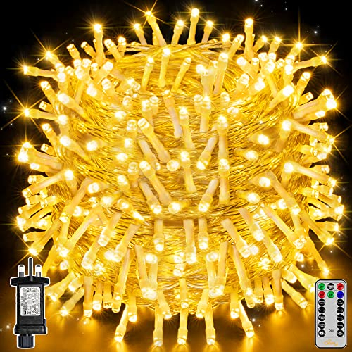 Ollny Outdoor Christmas Tree Lights, 80m 800 LED Fairy Lights Plug in Outside Xmas Light, Warm White Waterproof String Lights Mains Powered with Remote/Timer/8 Modes/Dimmable for Garden Indoor Window