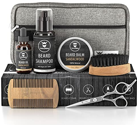 Striking Viking Grooming Kit - Premium Care Products for Men with Beard Shampoo, Oil, Balm Butter, Brush, Wooden Comb, Mustache Scissors & Toiletry Bag