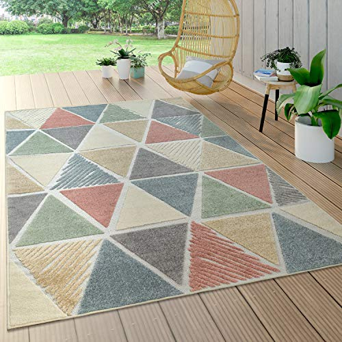 Paco Home Outdoor Teppich Wetterfest Wohnzimmer Balkon Küche Orientalisch Ornament Skandinavisch Geometrisches Muster 3D Effekt Modern, Grösse:80x150 cm, Farbe:Bunt