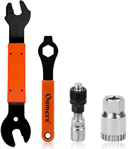 QKURT Fahrrad Pedal Schlüssel + Fahrrad Kurbel-Extraktor + Fahrrad Bottom Bracket Remover + 16mm Spanner Wrench, 4 PCS Professionelle Fahrrad Pedal und Kurbel Arm Entfernung Stool