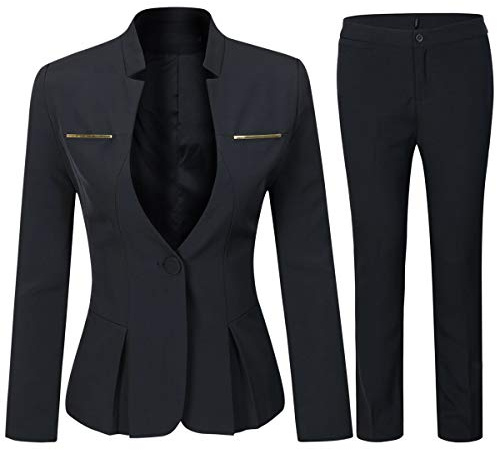 YYNUDA Traje de 2 piezas para mujer, ajuste delgado, chaqueta blazer de un botón, para oficina, trabajo, pantalones, trajes de falda, XXL
