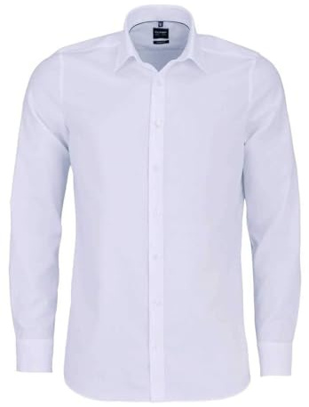 OLYMP Level Five Body fit Camisa de manga larga con cuello New Kent de sarga, elástica, color blanco, Color blanco., 45