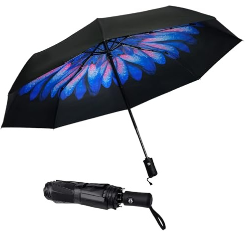 SY COMPACT Paraguas de viaje resistente al viento, automático, compacto, protección solar UV, pequeño, fuerte y portátil, agarre duradero, se adapta a mochila y coche, directo de fábrica
