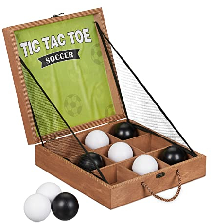 Relaxdays Tic Tac Toe Wurfspiel, Fußball-Design, 9 Bälle, Freizeitspiel für drinnen & draußen, Tragebox, Mehrfarbig
