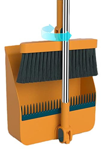 Gusengo Balai Brosse Et Pelle, Pelle À Poussière Et Brosse À Long Manche, Ensemble Balai Et Pelle À Poussière Verticale Rotatif À 180 ° avec Dents Balayette Et Pelle À Balai pour Maison Bureau