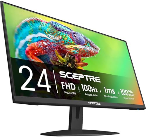 SCEPTRE New 24-inch Gaming Monitor 100Hz 1ms DisplayPort HDMI x2 100% sRGB AMD FreeSync Build-in Speakers, Eye Care Frameless Machine Black 2024 (E248W-FW100T)