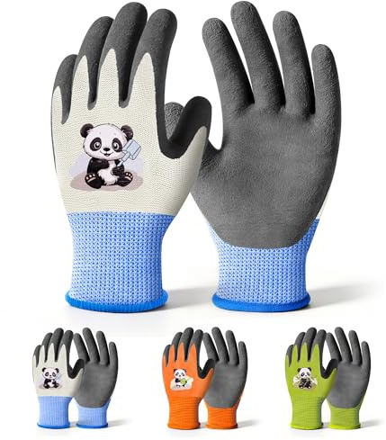 Mr.Panda 3 Paires de Gants de Jardinage pour Enfants de 5 à 7 Ans, Gant de Jardin pour Enfants, Revêtus de Caoutchouc, Gants de Travail pour Tout-petits, Taille 4/XXS