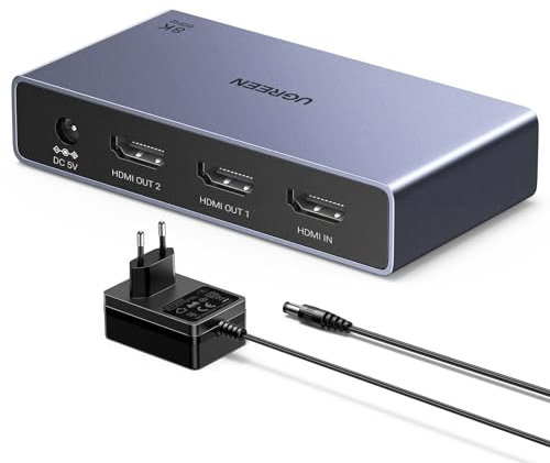 UGREEN Splitter HDMI 1 Entrée 2 Sorties 4K 60Hz Répartiteur HDMI pour 2 Écrans 1080P HDCP2.2 3D HDR 18Gbps EDID Adaptateur Mode Miroir Compatible avec PS5 Xbox One Lecteur Blu Ray TV Projecteur
