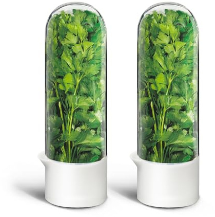UEOZ Herb Keeper for Refrigerator, Herb Saver for Refrigerator, Cilantro Container, Vegetable Preservation Bottle for Cilantro, Mint, Parsley, Asparagus, Keeps Greens Fresh for 2-3 Weeks (2PCS)