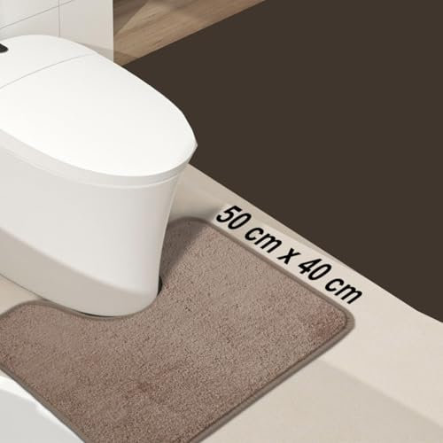 PHP Microfiber Non-Slip Bathroom Rug- Quick Dry, Super Absorbent and Soft Luxury Shaggy Bath Mat, Beige - 50 x 40 cm