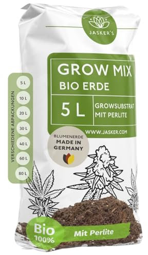 Bio Grow Erde 5 L - Substrat mit extra viel Perlite - Grow Bio Blumenerde lebenden Wurzelaktivator Mikroorganismen (Trichoderma) - Anzuchterde