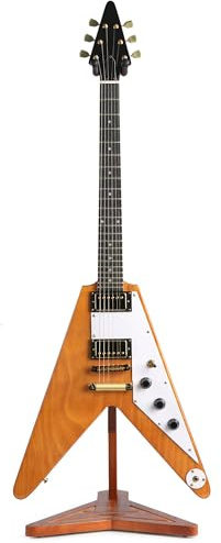 Musbeat Guitar Stand, Flying V Shape Wooden Guitar Stand, Mahogany Wood Guitar Holder Floor for Electric Acoustic, Bass Instrument Rack for Home Decor Studio