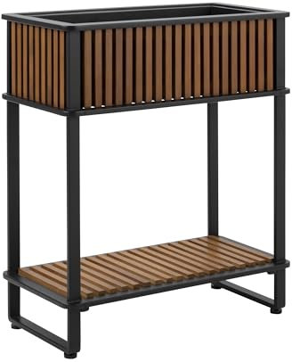 Dehner Balkonhochbeet Boston, Hochbeet für Kräuter / Gemüse / Blumen, rückenschonende Arbeitshöhe, Maße: ca. 76 x 87 x 38 cm / 64 x 22 x 26 cm, FSC®-zertifiziertem Akazienholz, schwarz / braun
