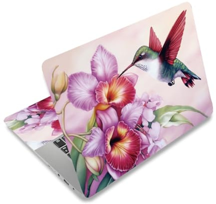 PLIGREAT Autocollant pour Ordinateur Portable Motif Colibri et Fleur - Protection Universelle en Vinyle Amovible - Compatible avec 15 Ordinateur Portable - Roses et Floraux