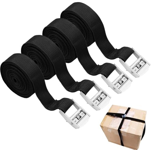 JUGUTA 4 Pcs Cinghie Di Tensione, 2 M X 2 Cm Cinghie Di Tensione Con Fibbia, Adatto Per Moto, Auto, Portabiciclette, Trazione: 500Kg / Pezzo (Nero)