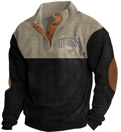 Felpa da Uomo Senza Cappuccio in Velluto a Coste con Colletto e Design Bandiera Elegante e Confortevole per Ogni Occasione