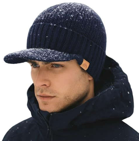 TOP-EX DryKnit™ - Gorro de lana merino impermeable para hombre, gorro de invierno con visera y forro polar cálido, M-L