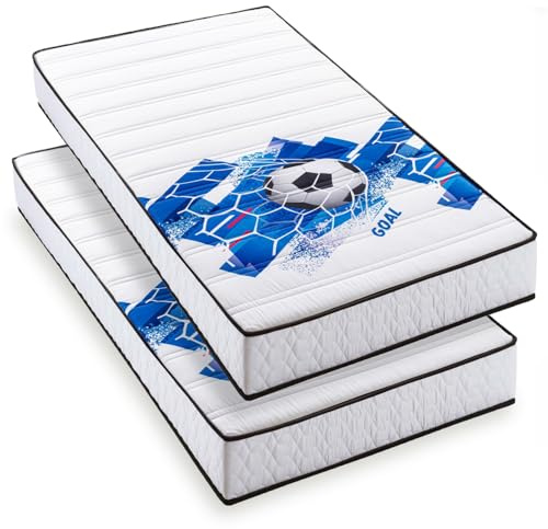 BLUE MOON Lot de 2 Matelas Mousse Football 90x190. Mousse profilée 5 Zones de Confort. Épaisseur 15cm – Fabriqué en Belgique