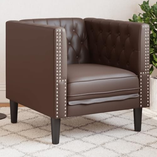 Owoxanthellate Sillón Chesterfield marrón de piel sintética, 71 x 74,5 x 70,5 cm, cómodo sillón de lectura con cierre de botón, robusto y fácil de limpiar, compacto para salón, dormitorio, oficina
