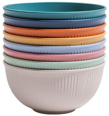 Voxlara Set di 8 Ciotole per Cereali da 655 ml, Ciotole in Plastica Infrangibili Riutilizzabili e Durevoli, Scodella Colazione per Zuppe, Cereali, Insalata, Cena, Ø 15 cm, Senza BPA, 8 Colori