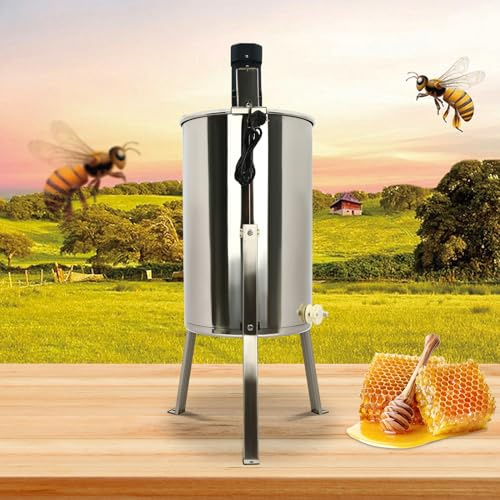 Honig Extractor für Bienenstock, Honigschleuder Elektrisch 4 Rahmen, 140W Edelstahl Honigschleuder, Honigextractor mit Deckel für 2 Großrahmen & 2 Kleinrahmen, Imkerei und Bienenzüchter Zubehör