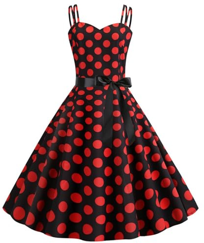 Women's 1950s Style Polka Dot Strappy Neck Cocktail Dress for Elegant Swing on Festive Occasions