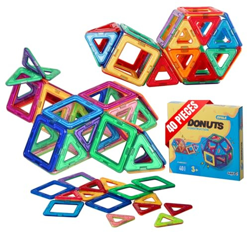 Jeu de Construction Magnétique Enfant 40 Pièces Tuiles Aimantées 3 Ans | 40 pieces, blocs et tuiles magnétiques, jouet éducatif STEM, inspiré Montessori, cadeau garçon fille, idéal voyage
