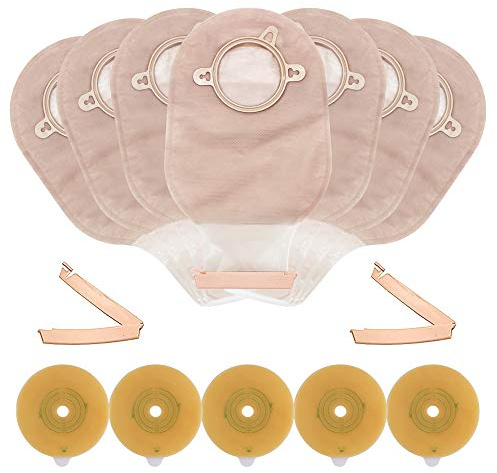 LotFancy Ostomy Supplies, 20PCS Colostomy Bag - 15 PCS Two Piece Drainable Pouches and 5PCS Stoma Skin Barrier Included for Ileostomy Stoma Care, Cut-to-Fit, Pack of 20/Box