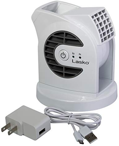 Lasko MyCool D300 Mini USB Desk Fan with 40in. USB Cable and Bonus AC Adapter – Small Quiet Portable Personal 2-Speed Fans for Staying Cool at Home, Work, Office, Dorm, Car, and Travel, White