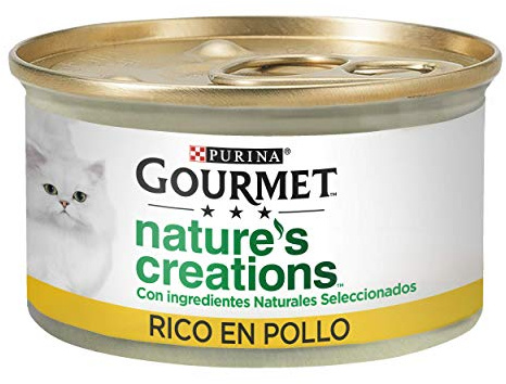 GOURMET Nature's Creations, Comida Húmeda para Gato Adulto, Trocitos de Pollo en Salsa, Pack de 24 Latas de 85 g
