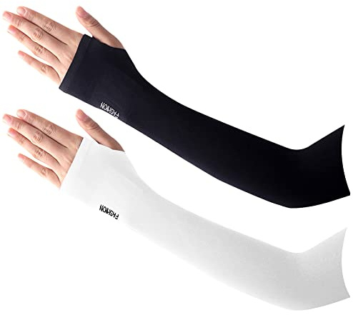 LumiSyne 2 Paia Manicotto Braccio Con Foro Per Il Pollice Donna Uomo UV Protezione UPF 50+ Manicotti Compressione Scaldabraccia Maniche Di Raffreddamento Sport Ciclismo Running Coprire Il Tatuaggio