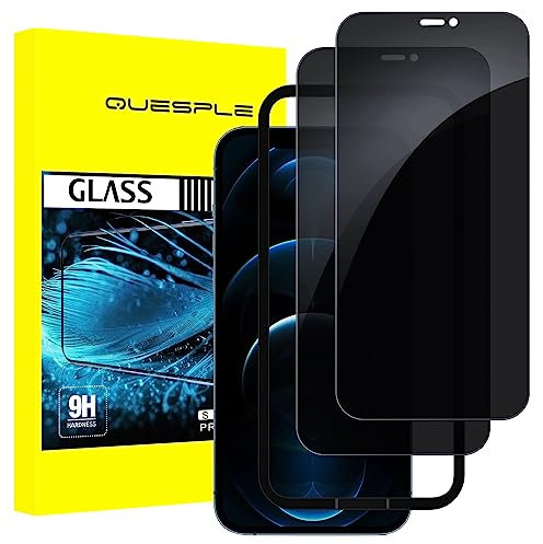QUESPLE 2 Pezzi Privacy Pellicola Protettiva per iPhone 12 Pro Max 6,7 Pollici, (Vetro Privacy) Anti Spy in Vetro Temperato con Strumenti di Installazione, Durezza 9H, Ultra Resistente