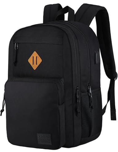 KEOFID Travel backpack for Men and Women, Anti Theft Laptop Backpack with USB Charging Port for Work, Large Bag for College, BLACK BOOK BAG FOR BOYS, GILRS Backpack,Water Resistent(Black)